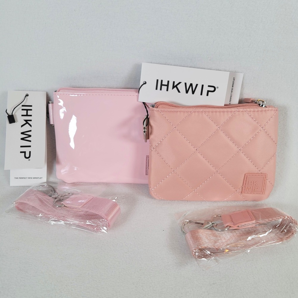 IHKWIP Women Wristlet Perfect Pair RFID Patent Quilted Nylon Set Small Pink